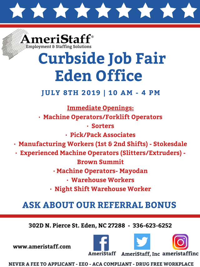 Job Fair in Eden, NC Ameristaff