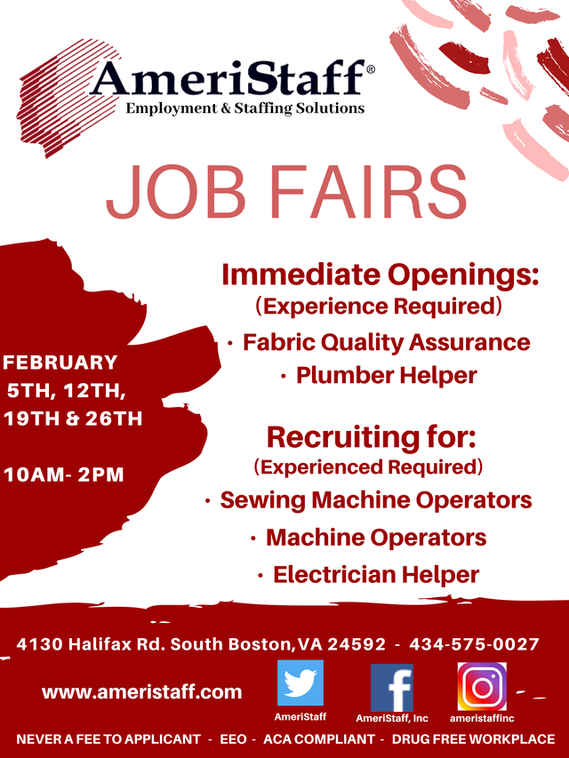South Boston, VA Job Fair Ameristaff