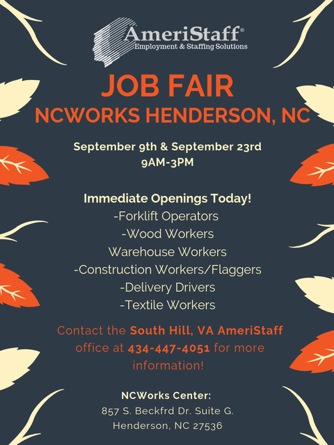 On-Site Job Fairs at NC Works in Henderson, NC