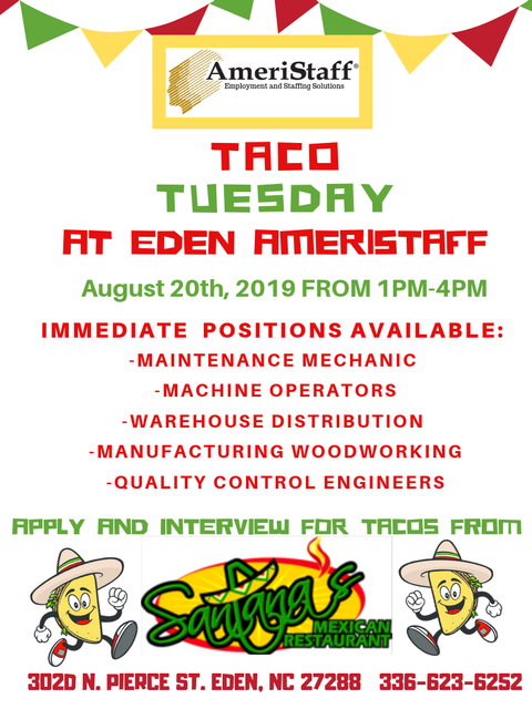 Taco Tuesday Job Fair in Eden, NC