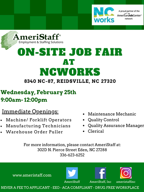 Job Fair at NCWorks in Reidsville, NC 