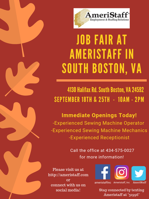 Job Fair at AmeriStaff in South Boston, VA