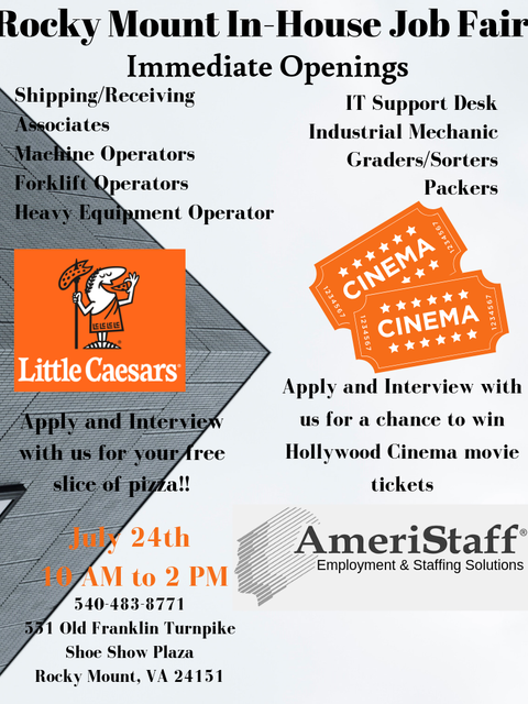 AmeriStaff in Rocky Mount,VA In House Job Fair