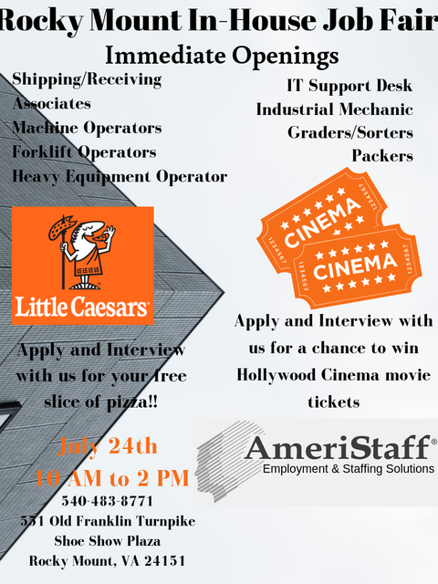 AmeriStaff in Rocky Mount,VA In House Job Fair 