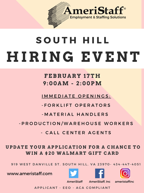 South Hill Hiring Event