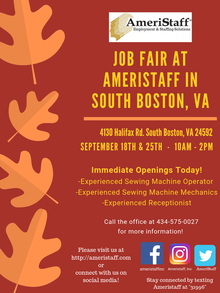 Job Fair at AmeriStaff in South Boston, VA