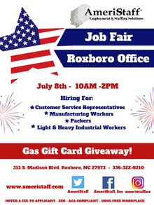 Job Fair at the Roxboro AmeriStaff Office 